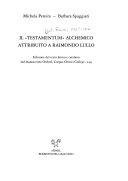 Copertina  Il \\Testamentum\\ alchemico attribuito a Raimondo Lullo : Edizione del testo latino e catalano dal manoscritto Oxford, Corpus Christi College, 244